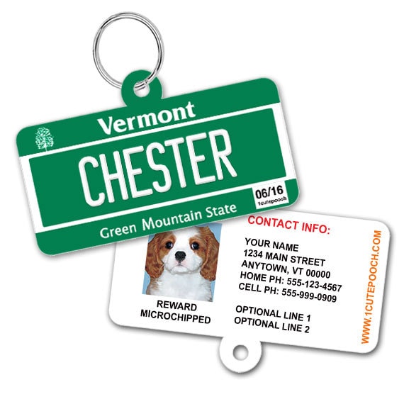 Vermont License Plate Custom Pet ID Tag Dog ID Tag Personalized Pet ID Tag Etsy