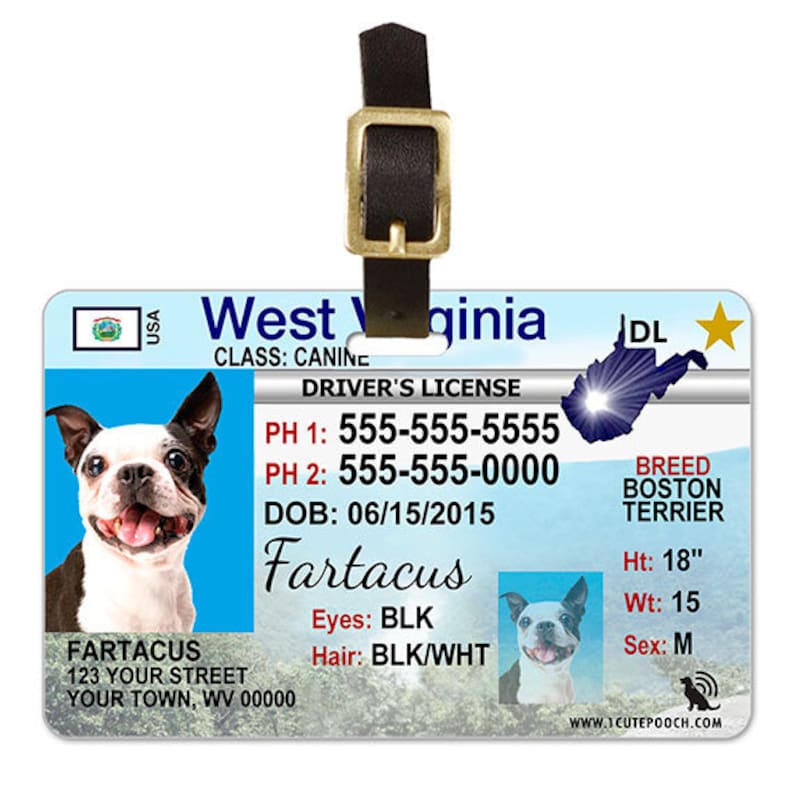 West Virginia Driver License Custom Pet ID Tags and Wallet Etsy