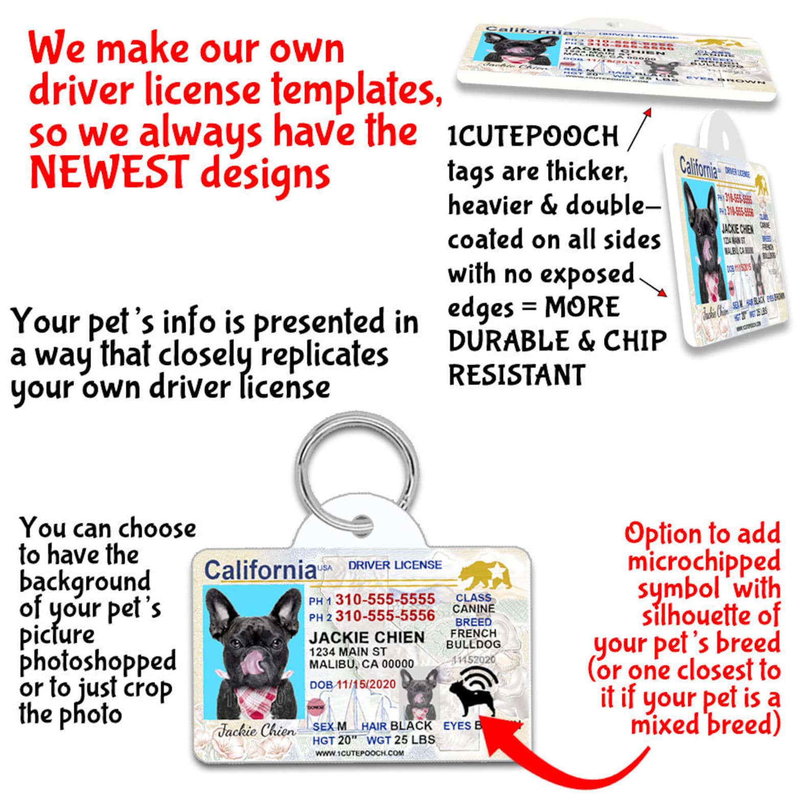 California Driver Dog Id Tag Personalized License, Durable Dog Tag