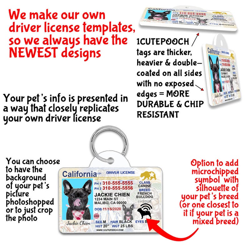 California Driver Dog Id Tag Personalized License Durable Dog Etsy