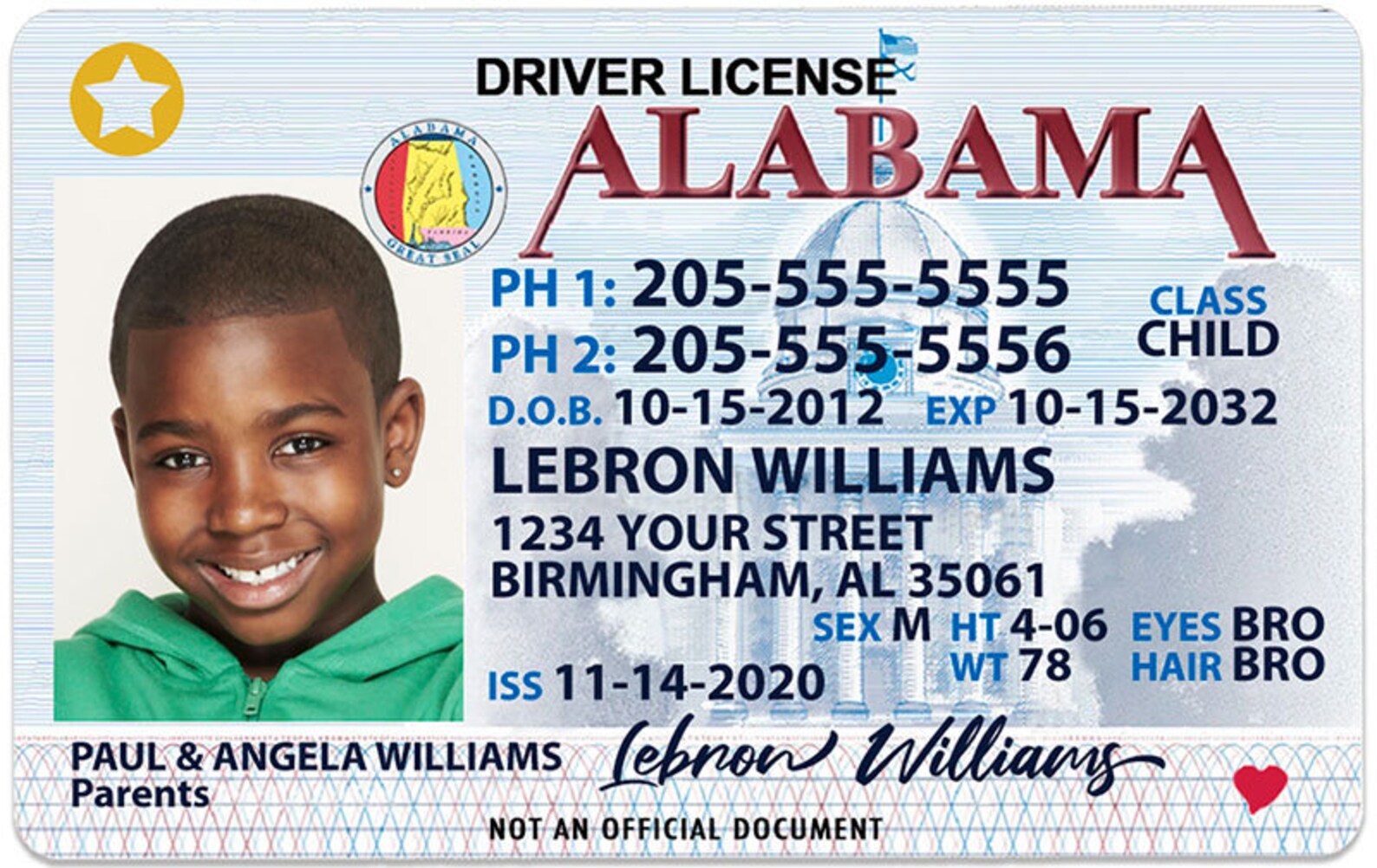 Alabama Kid Driver License for Children Under 12 Child ID Etsy