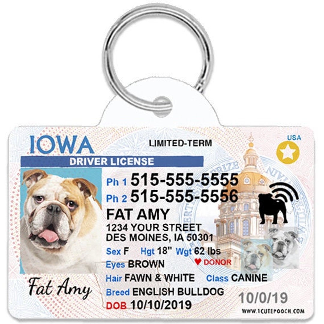 Iowa Driver License Custom Pet ID Tags Personalized Dog Tags Unique