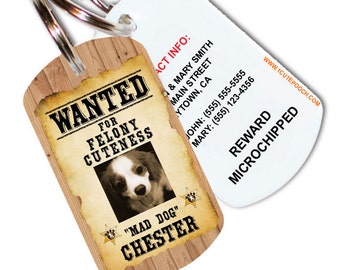 Wanted Poster Custom Pet ID Tag  - Dog ID Tag - Personalized Pet ID Tag