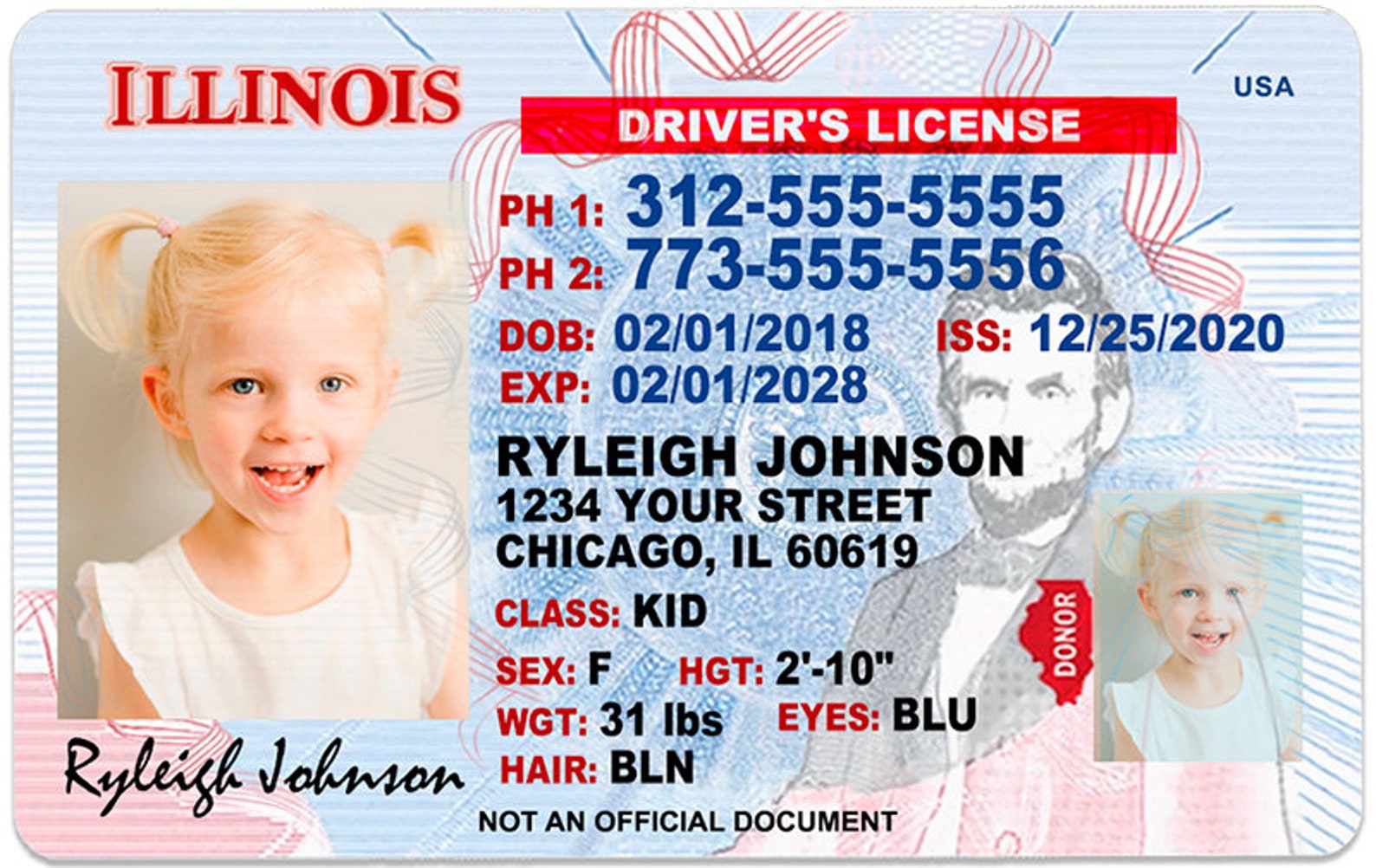 Illinois Kid Driver License for Children Under 12 Child ID Etsy