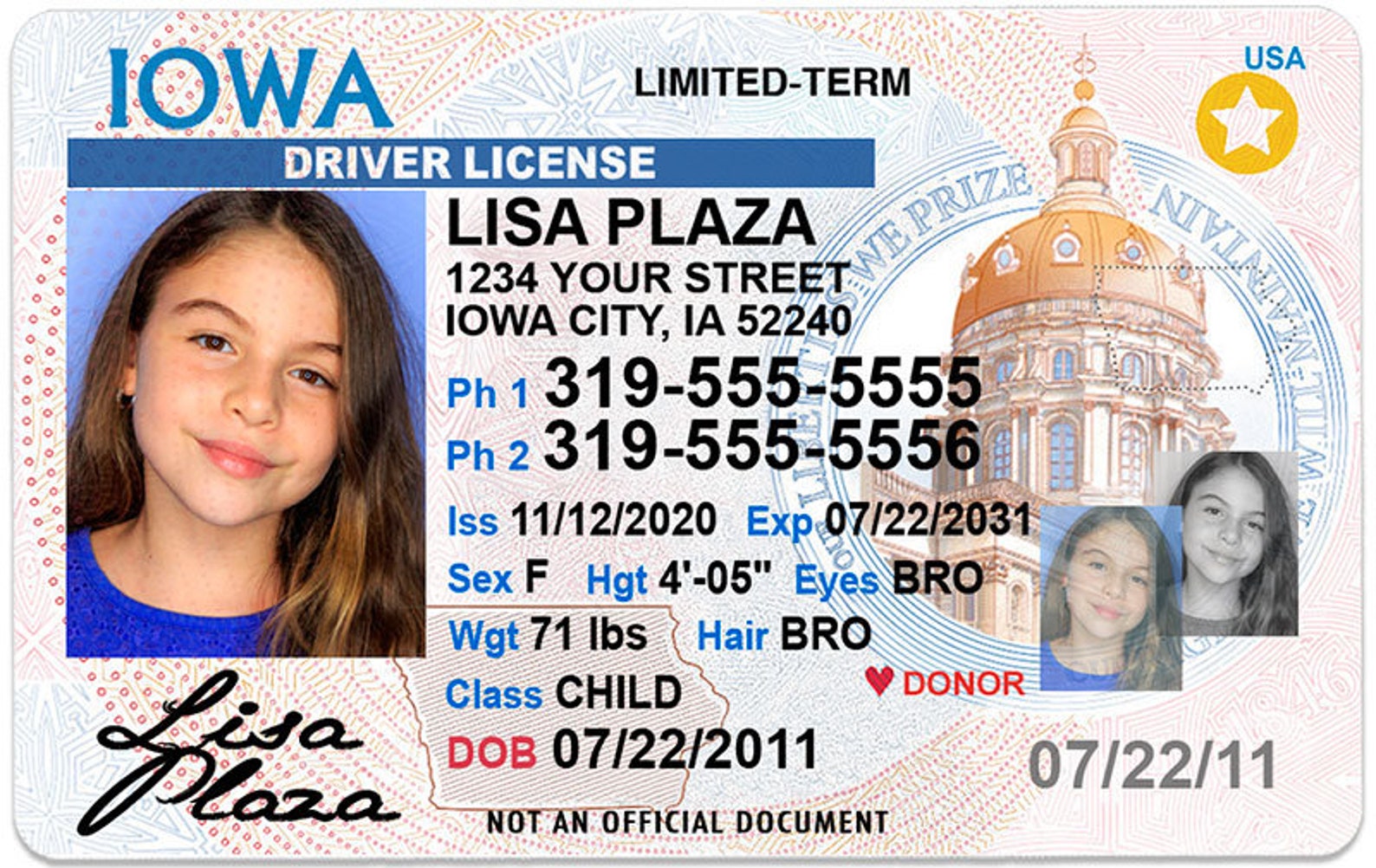 Iowa Kid Driver License for Children Under 12 Child ID Card Etsy