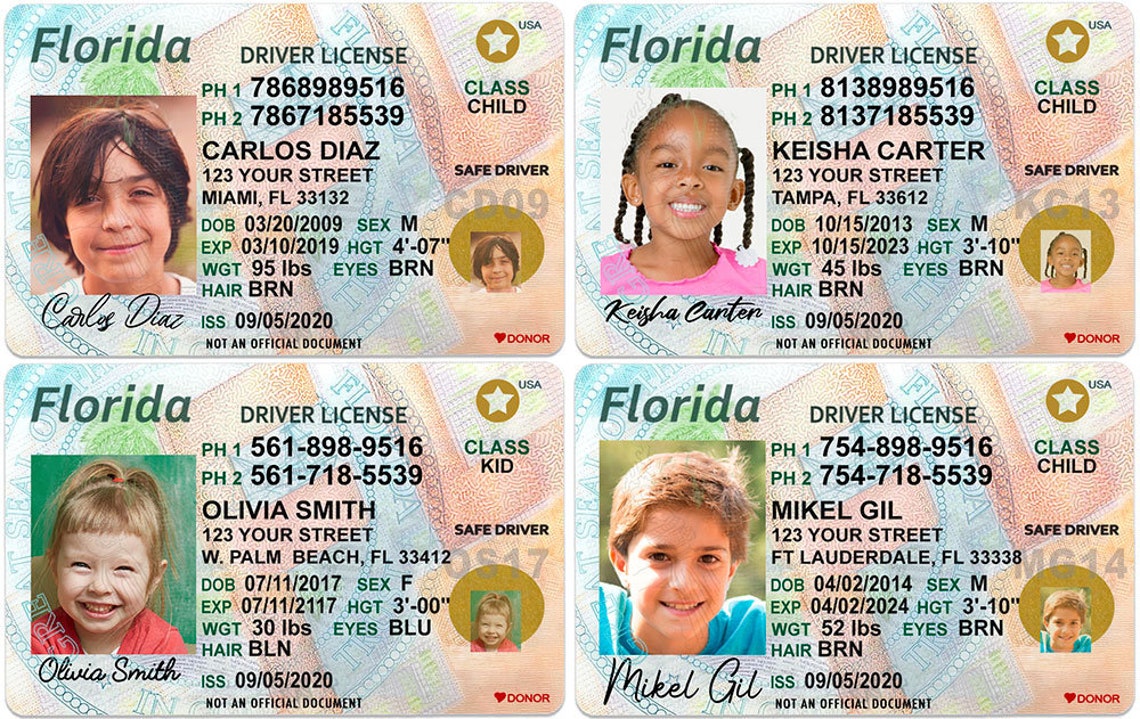 Florida Kid Driver License for Children Under 12 Child ID Etsy