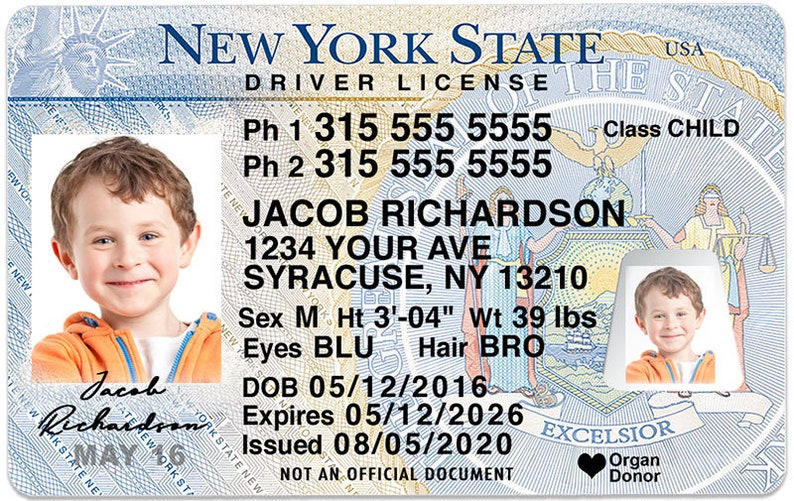 New York Kid Driver License for Children Under 12 Child ID Etsy