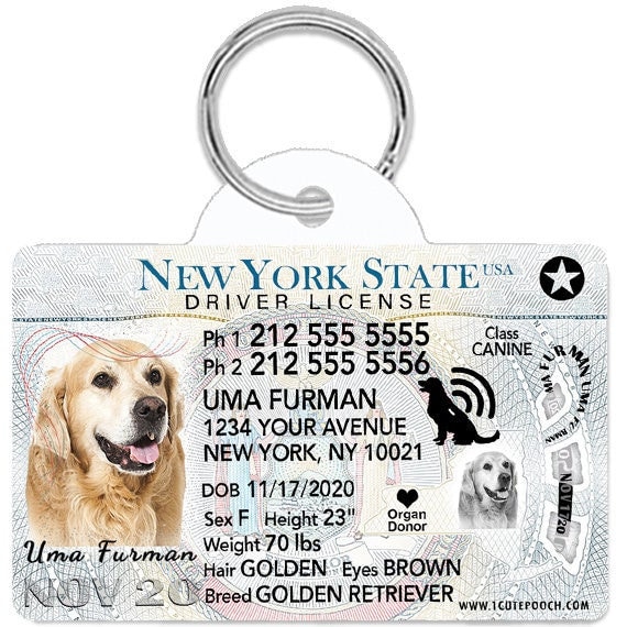  New York Driver License Custom Dog Tag for Pets and