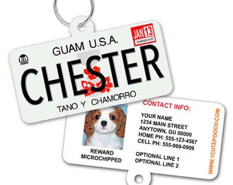 Guam License Plate Custom Pet ID Tag - Dog ID Tag - Personalized Pet ID Tag