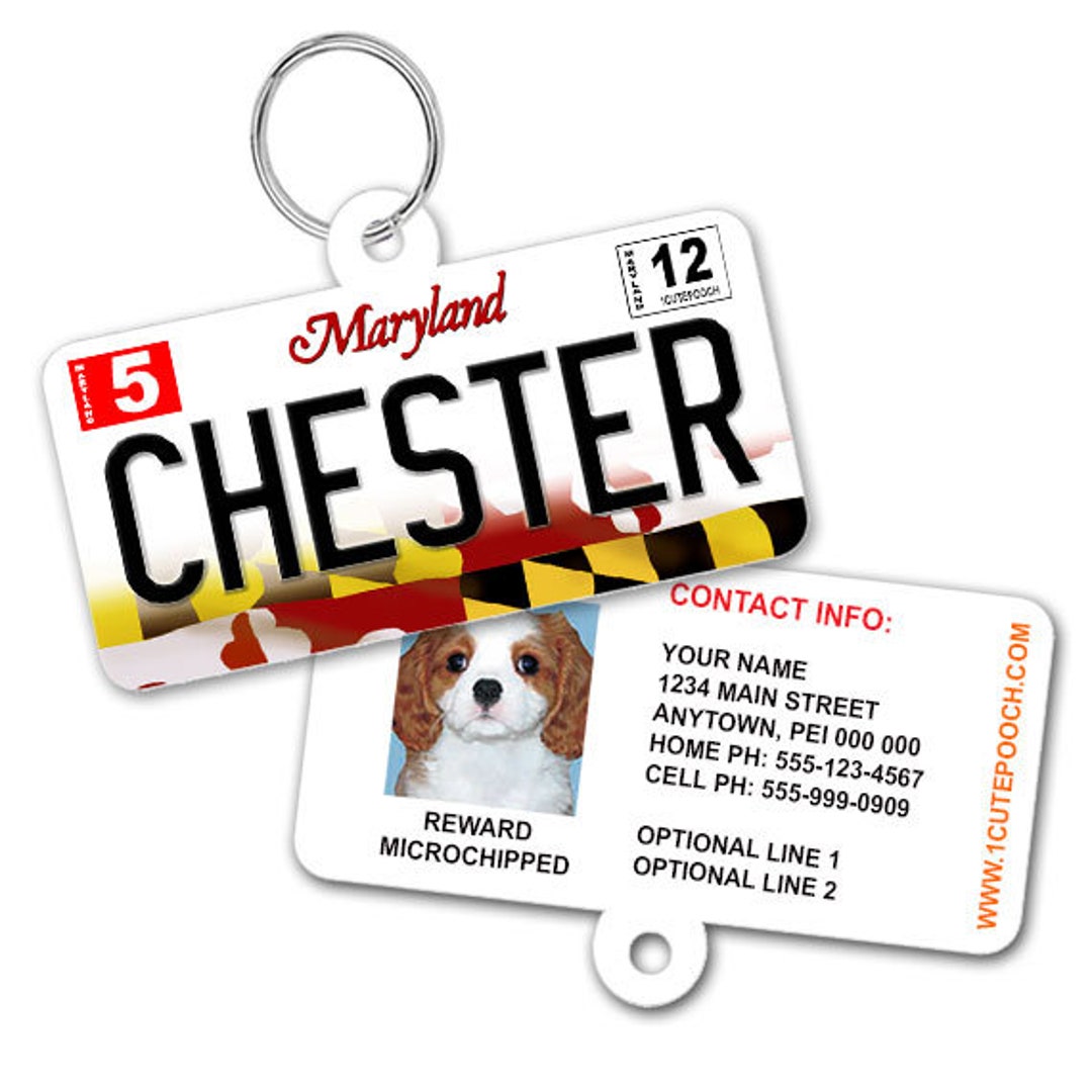 Maryland License Plate Custom Pet ID Tag - Dog ID Tag - Personalized ...