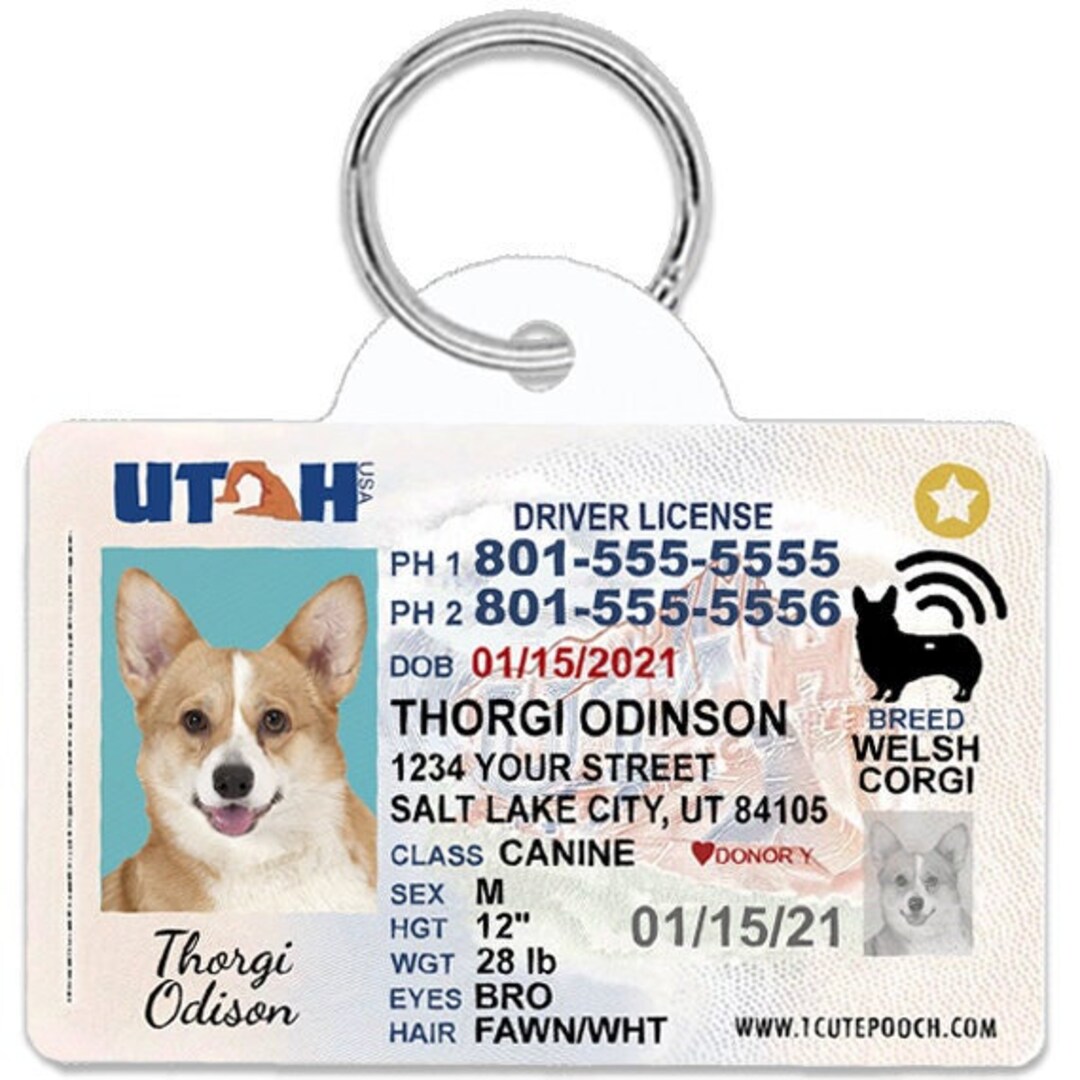 Utah Driver License Custom Pet ID Tags Personalized Dog Tags Unique