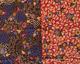 Indonesian Batik fabric tulis Lasem pagi sore 2 patterns in one fabric floral 100%Supima Cotton Hand drawn using canting, java batik classic