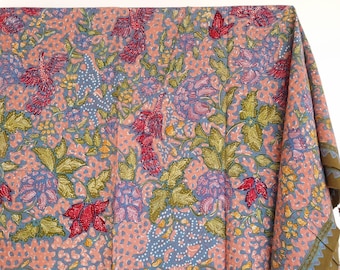 Indonesia Batik tulis asian lyocell sustainable fabric pink peach pastel spring oriental bird peony sarong pareo beach wear kaftan summer