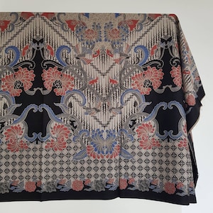 CLEARANCE Indonesian Batik printed fabric gray chinese crysanthemum floral Cotton bali traditional ethnic batik for man nobility happiness