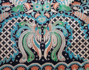 CLEARANCE Indonesian Batik  Hand print black brown orange blue wings motif sogan 100% soft Cotton java jogja bali traditional