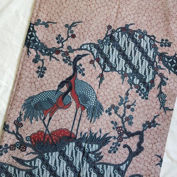 Indonesian printed Batik fabric by meter sewing quilt 100% cotton stork fabric blue red oriental asian art kimono ethnic peranakan fabric