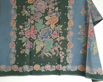 Indonesia batik kebaya sarong fabric blue green 100% cotton hand stamped floral garden bouquet flower butterfly christmas gift botanica
