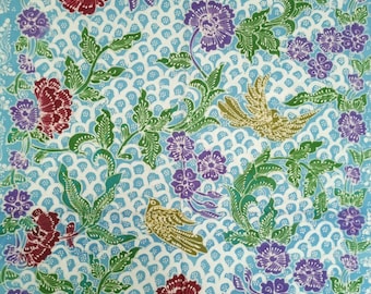 Indonesian Batik Tulis Wall Hanging Blue White Floral Bird | Textile Art Panel, Boho Japandi Decor, Table Runner, Handmade Gift Europe