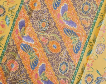 Indonesia batik sarong fabric kebaya peranakan,javanese/bali 100%cotton hand stamped floral basket botanical bird chinoiserie butter yellow