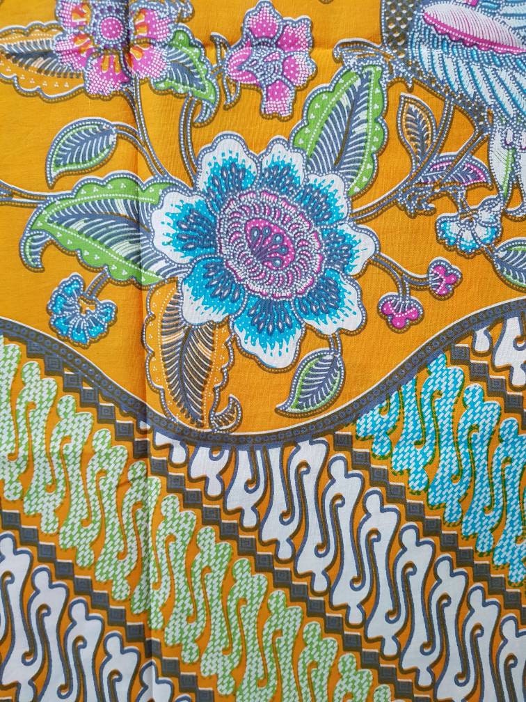 Indonesian Batik Fabric, Blue and Yellow Phoenix Batik for Him 