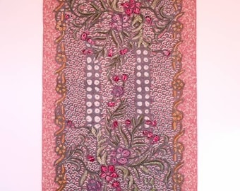 Indonesian Batik Tulis Floral Peach Pink Fabric, Scarf / Wall Art / Table Runner, Japandi Textile Decor, Gift Wrap, Handmade