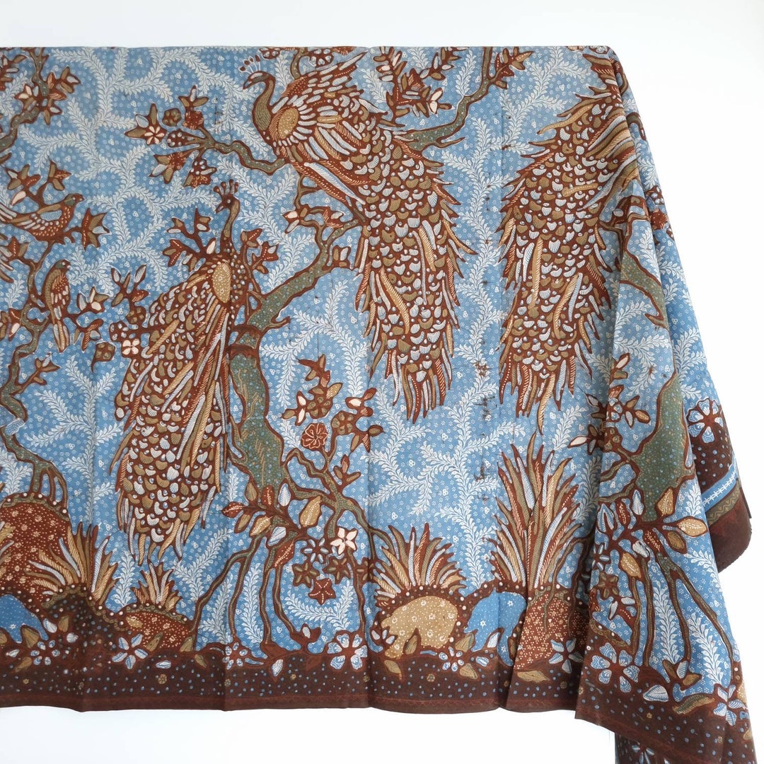 Indonesia Batik Tulis Asian Fabric Art Natural Coloring Blue