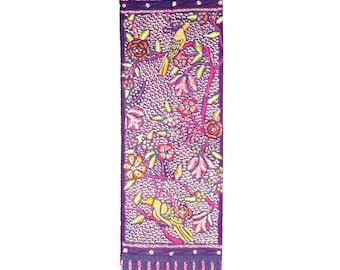 Indonesian Batik Tulis Scarf | Bird Floral Wall Art, Small Table Runner, Bag Handle Wrap, Handmade Gift Fabric