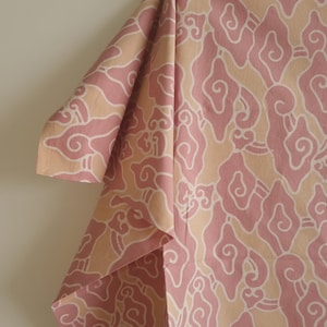 Indonesia Batik tulis mega mendung/cloud 2 colors Dusty blush pink Muted rose cotton Handdrawn using canting java batik modern home decor