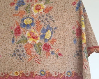 Indonesia Batik tulis hokokai Butterfly bird floral bouquet spring brown peranakan cotton Handdrawn canting java batik traditional fabric