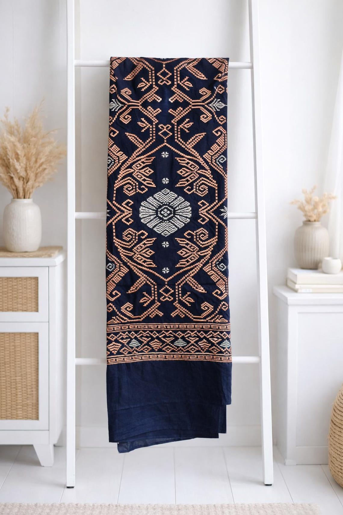 Songket Thread Balinese Songket Ikat Fabric Navy Gold Cotton With Gold Thread ...