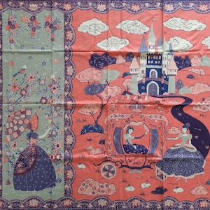 Indonesian sarong Batik tulis fabric rabbit sakura fairy tale inspired pumpkin carriage princess cotton Hand drawn using canting traditional