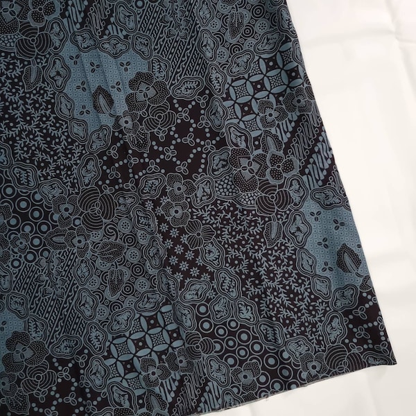 Tissu batik imprimé indonésien au mètre bricolage couture couette batik décoration murale 100% coton javanais bali abstrait noir bleu gris chemise homme