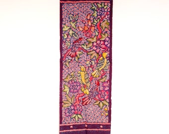Indonesian Batik accesories scarf/wall art/small table runner/gift wrapper fabric/handbag scarf hand drawn batik tulis purple blue birds