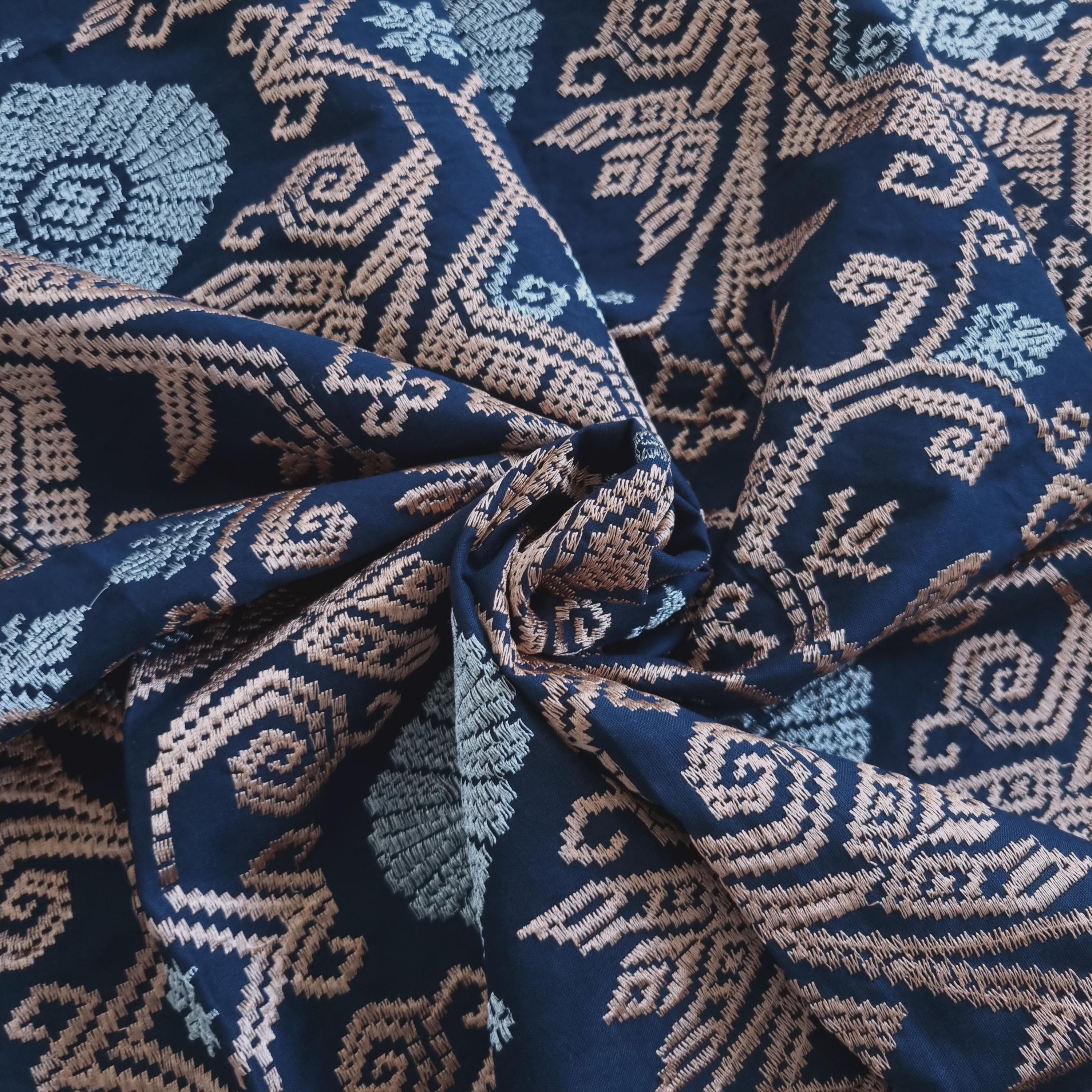 Songket Thread Balinese Songket Ikat Fabric Navy Gold Cotton With Gold Thread ...