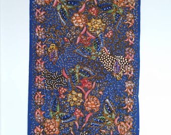 Indonesian Batik Tulis Dark Blue Butterfly Cotton Fabric, Handmade Scarf, Japandi Wall Art, Table Runner, Artisan Textile Gift Handbag Scarf