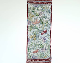 Indonesian Batik Accessories Scarf / Japandi Wall Art Textile / Bird Floral Light Blue Fabric / Hand Drawn Batik Tulis / Handbag Scarf