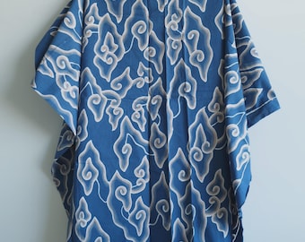Indonesia Batik tulis mega mendung/cloud dark blue mocha brown 4 gradation cotton Handdrawn using canting java batik modern home decor