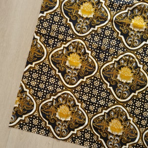 Tessuto Batik indonesiano Handprint nero giallo peonia loto arazzo orientale decorazioni per la casa 100% cotone java bali tessuto asiatico arte inglese damasco
