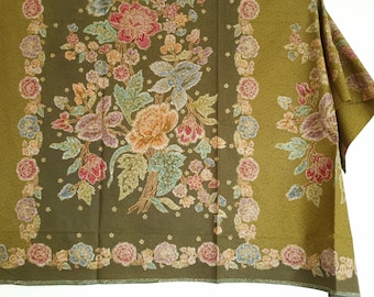 Indonesia batik sarong fabric sage green vintage tone 100% cotton hand stamped floral iris rose garden bouquet spring flower butterfly