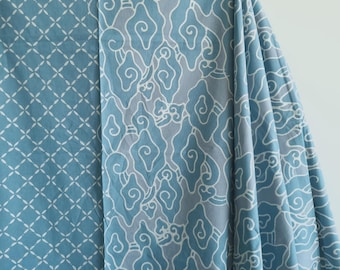 Indonesia Batik tulis mega mendung/cloud  blue gray  pagi sore cotton Handdrawn using canting java batik modern home decor 2 colors