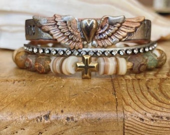 Roots and Wings cuff bracelet, Bullet Jewelry, Bohemian Hippie Cowgirl Cuff Bracelet