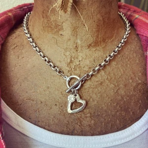Heart Necklace, Artisan Heart Necklace, Chunky Heart Necklace, Chunky Link Necklace