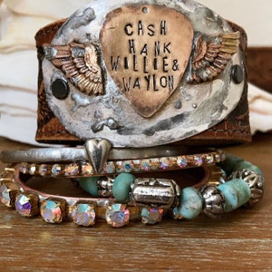 Cash Hank Willie Waylon Leather Cuff Bracelet, Country Music Legend Leather Cuff Bracelet
