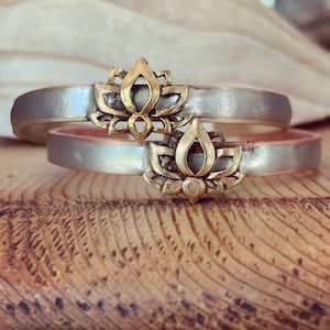 Lotus Cuff Bracelet, Yoga Healing Inspiration Cuff Bracelet, Skinny Bangle Bracelet