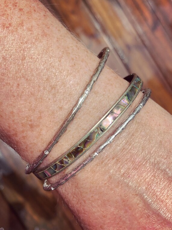 Sterling Abalone Shell Bracelet Bangle, Sterling … - image 4