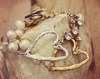 Heart Bracelet,  Gold Heart Bracelet, Loved Bracelet, Blessed Thankful Grateful Bracelet, Artisan Heart Bracelet