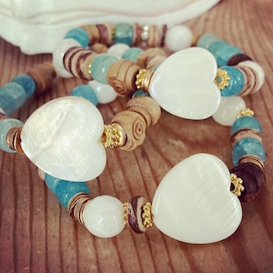 Beaded Heart Bracelet, Beach Inspired Beaded Bracelet, Sea Dipper Beaded Bracelet