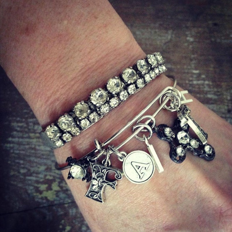 Faith Initial Charm Bracelet Bangle Have Faith Blessed Loved Etsy