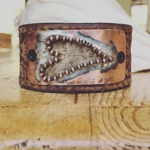 Artisan Heart Bracelet Cuff, Rustic Leather Cuff