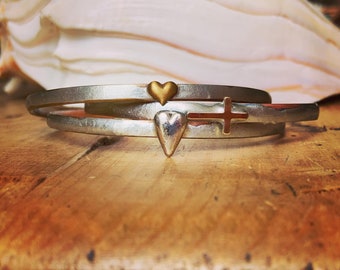 Skinny Cross Bracelet Cuff, Sideways Cross Bangle Bracelet, Cross